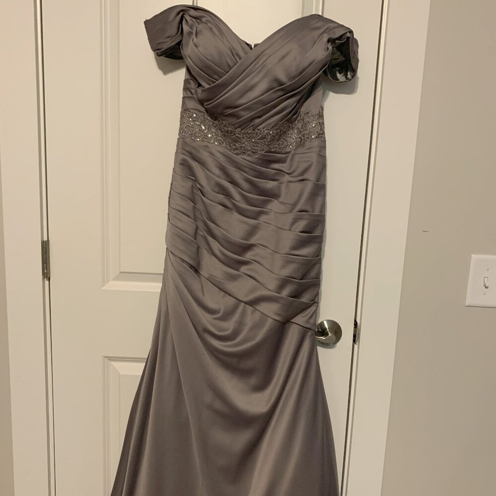 La Femme formal long off the shoulder dress grey/silver size 6